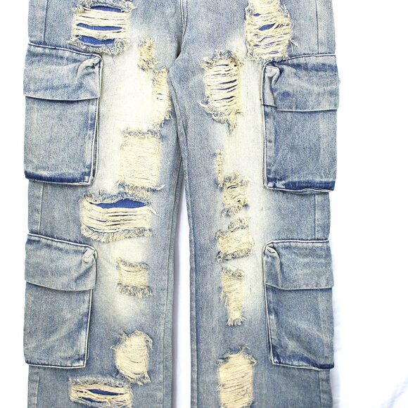 Rockstar Original Peppe Men's Baggy Cargo Blue Washed Distressed Grunge Jeans 32 - Picture 4 of 13